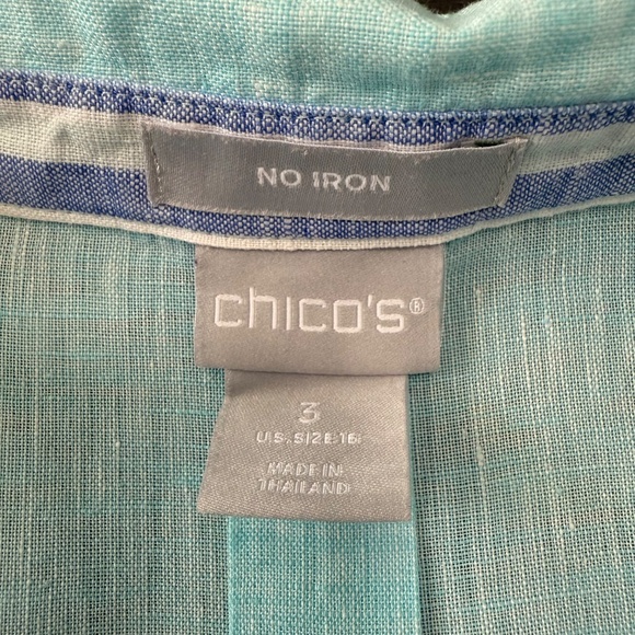 Chicos 3 No Iron 3/4 Sleeve 100% Linen Blue Blouse Size 16 - Picture 7 of 8